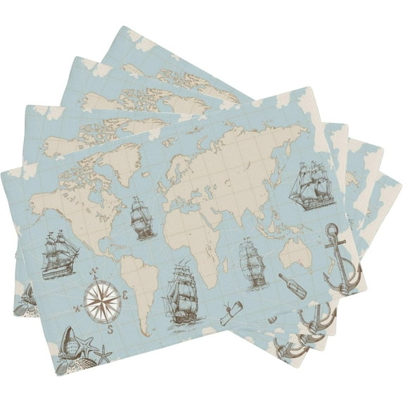 Vintage World Map Placemats Set of 4, Placemats for Dining Table,Heat Resistant Stain Resistant Wipeable Table Mats for Kitchen Dining Holiday Party Home Decor,12x18 Inch