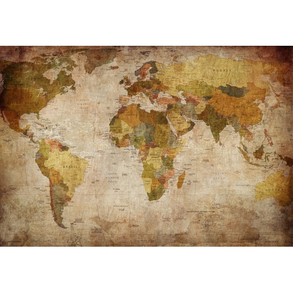 Vintage World Map Poster, Antique Old World Atlas Wall Art, 12x18