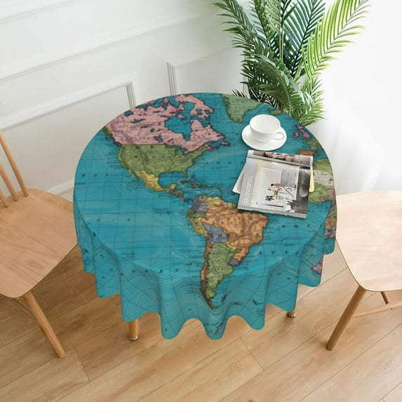 Vintage World Map Round Tablecloth Ocean Polyester Table Cloth Fashion Decor Home Dining Design Table Cover