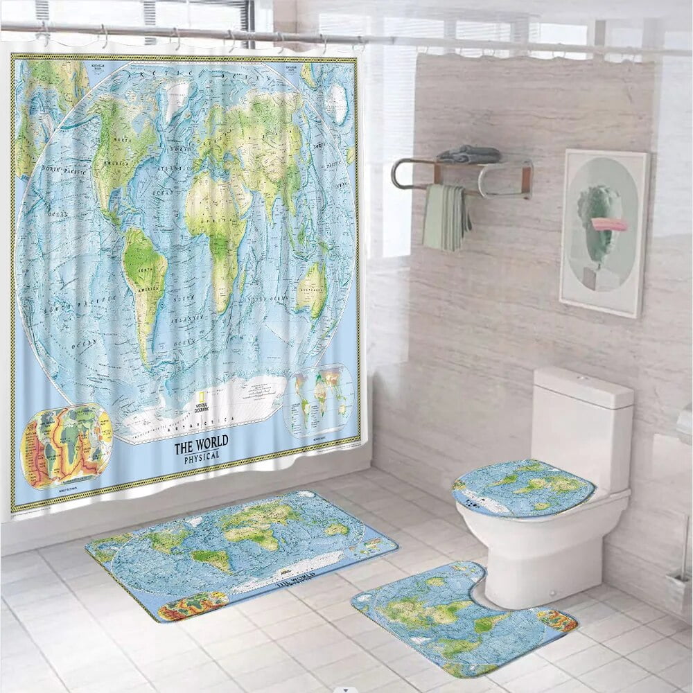 Vintage World Map Shower Curtains Set Nautical StarCompass Anchor ...