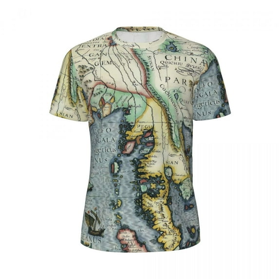 Vintage World Map T-Shirt Maps Print Harajuku Sports T Shirts Short Sleeve Fast Dry Tshirt Summer Y2