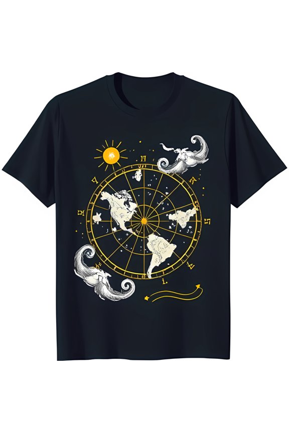 Vintage World Map T-Shirt with Design Dark Blue Graphic Tee