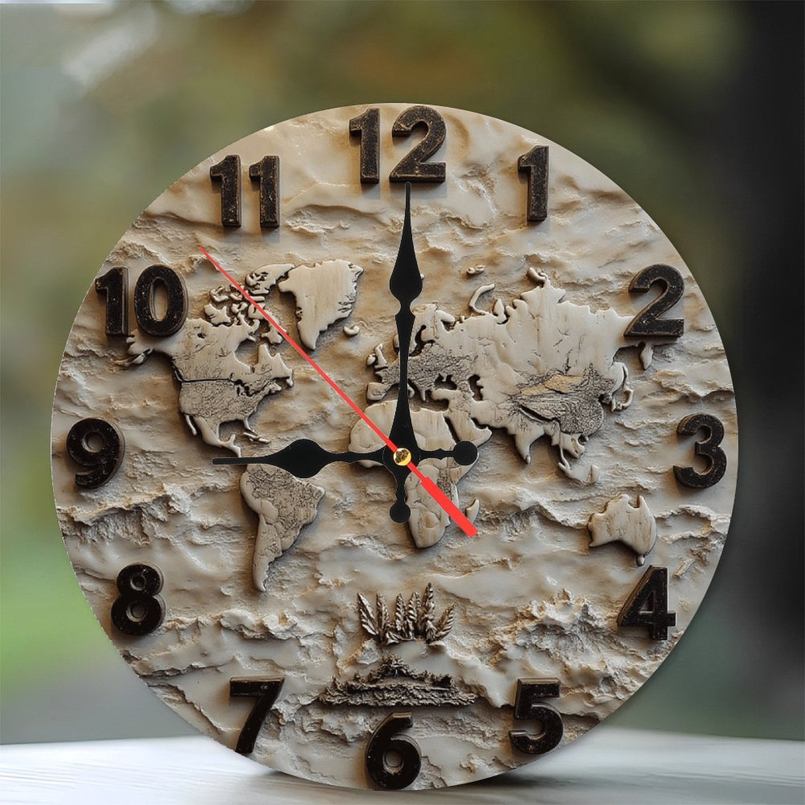 Vintage World Map Wall Clock Home Decor 10-Inch Silent Wooden Wall ...