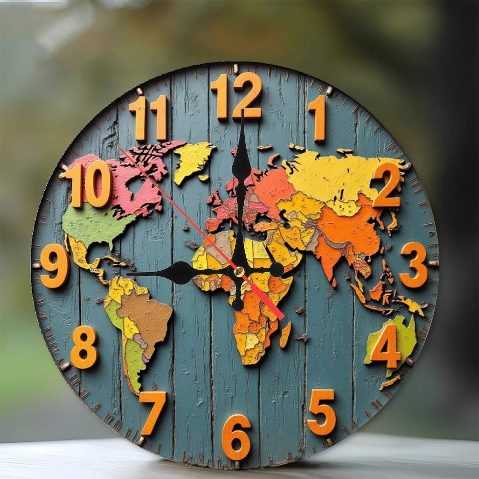 Vintage World Map Wall Clock Home Decor 10-Inch Silent Wooden Wall ...