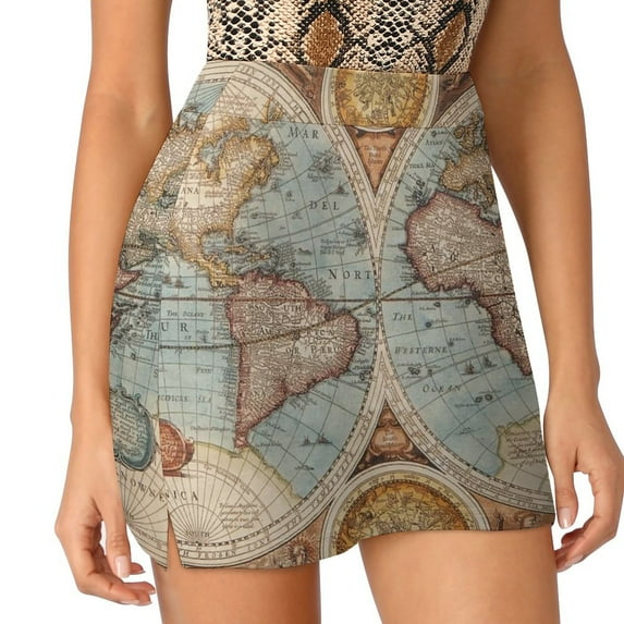 Vintage World Map Women's skirt With Hide Pocket Tennis Skirt Golf Skirts Badminton Skirts Running skirts Map Vintage World