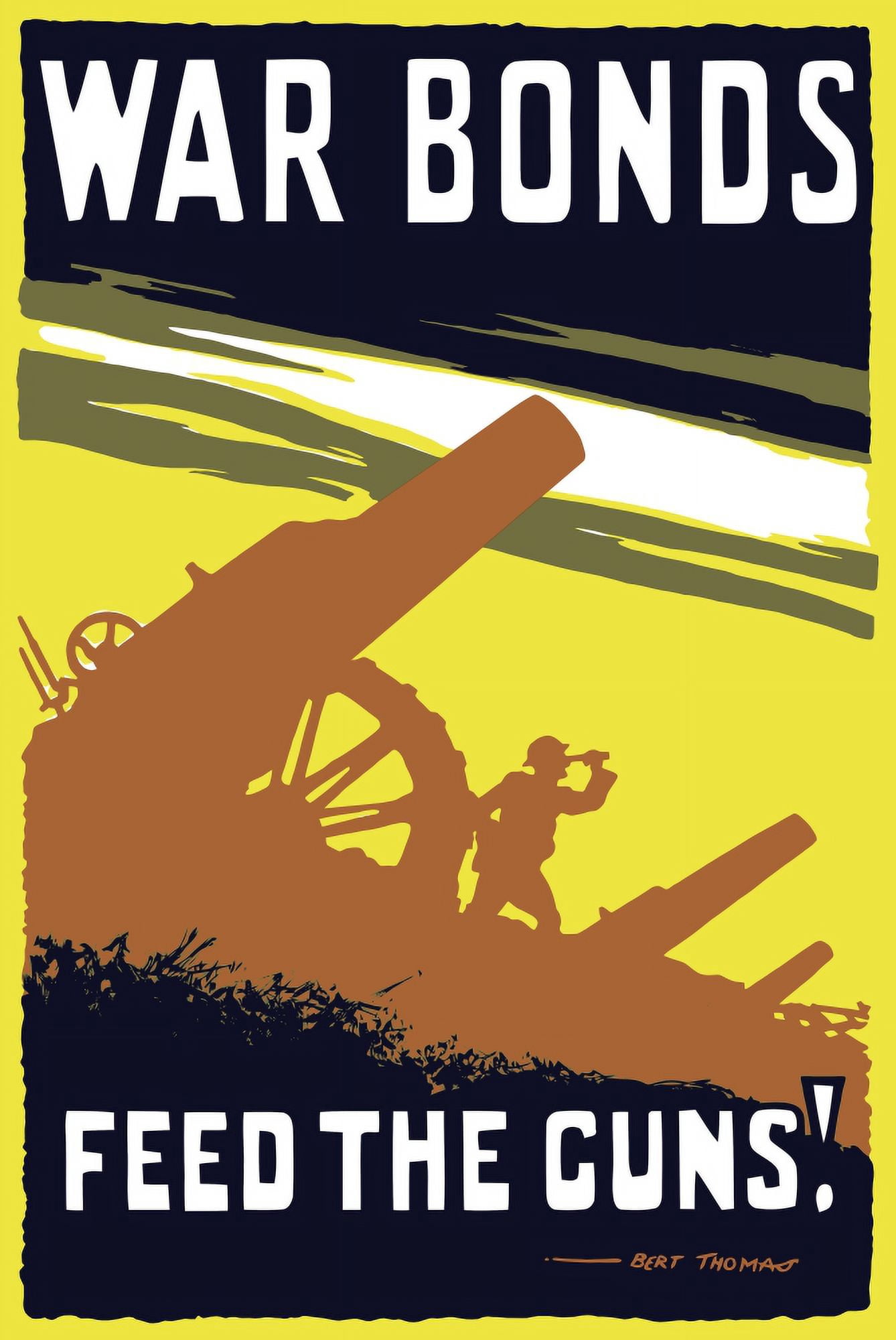 Vintage World War I poster featuring soldiers operating an artillery gun Canvas Art - John ParrotStocktrek Images (23 x 35)
