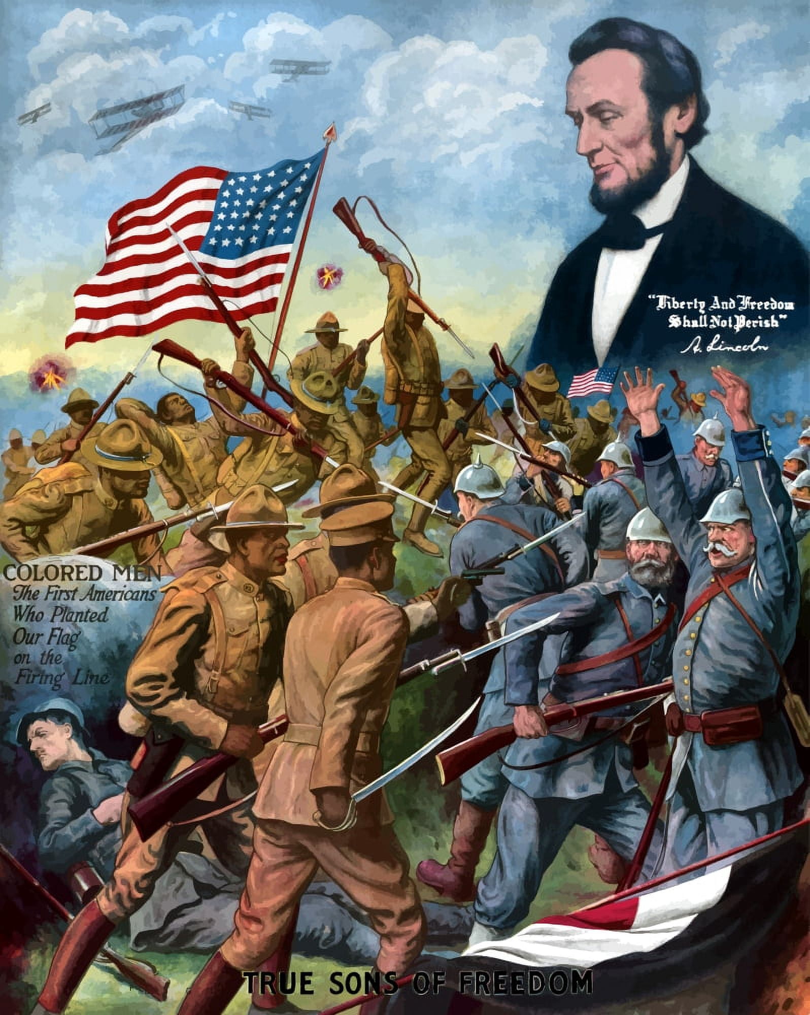 Vintage World War I poster of African American troops in battle during World War I Canvas Art - John ParrotStocktrek Images (25 x 32)