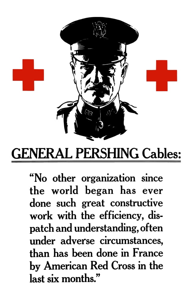 Vintage World War I poster of General John Pershing between two red crosses Canvas Art - John ParrotStocktrek Images (12 x 18)