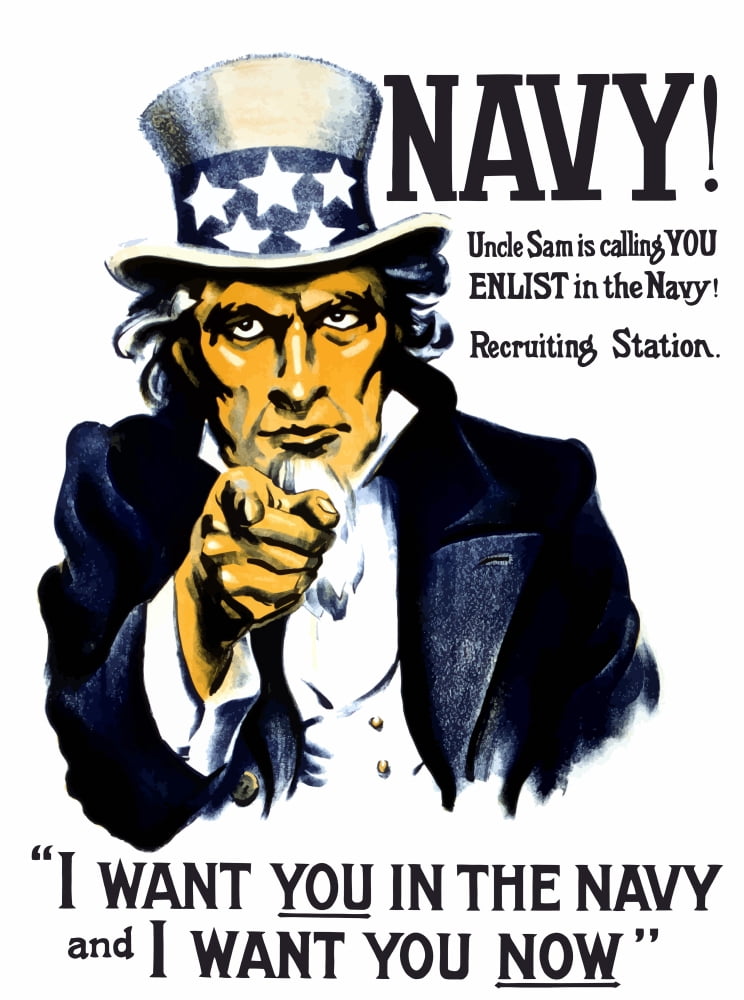Vintage World War I poster of Uncle Sam pointing at the reader Canvas Art - John ParrotStocktrek Images (13 x 17)