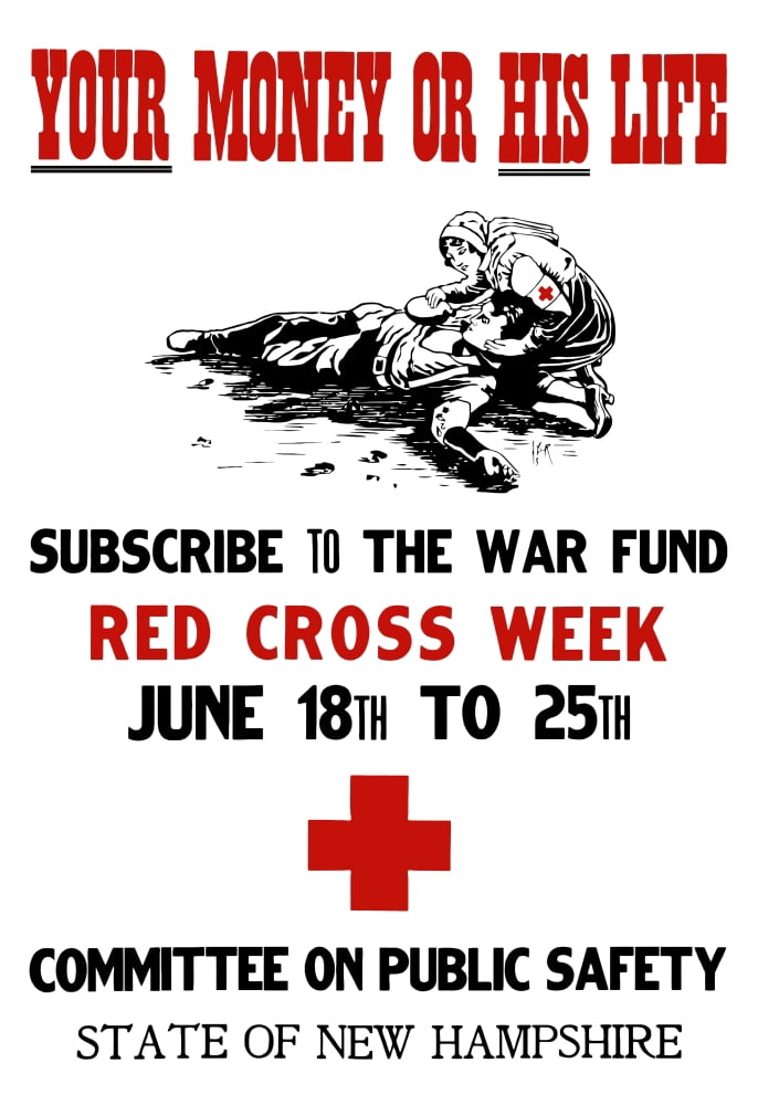 Vintage World War I poster of a Red Cross nurse helping a wounded soldier Canvas Art - John ParrotStocktrek Images (24 x 35)