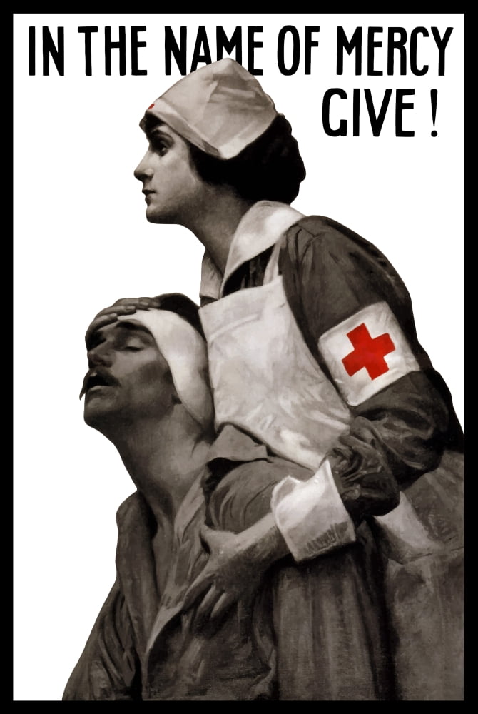 Vintage World War I poster of a Red Cross nurse holding a wounded man Canvas Art - John ParrotStocktrek Images (23 x 35)
