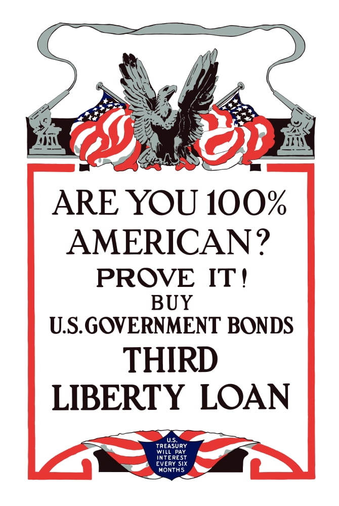 Vintage World War I poster of a bald eagle American flags and artillery guns Canvas Art - John ParrotStocktrek Images (12 x 18)