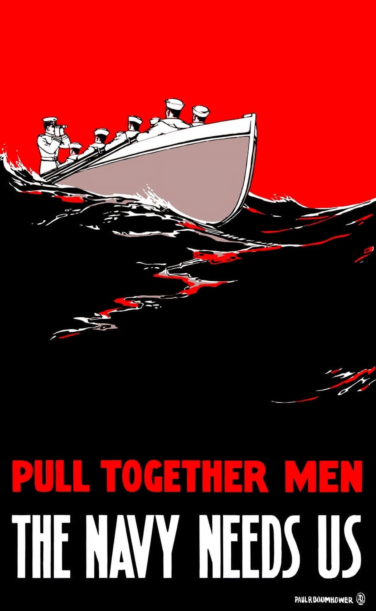 Vintage World War I poster of a group of sailors rowing a boat Canvas Art - John ParrotStocktrek Images (23 x 36)