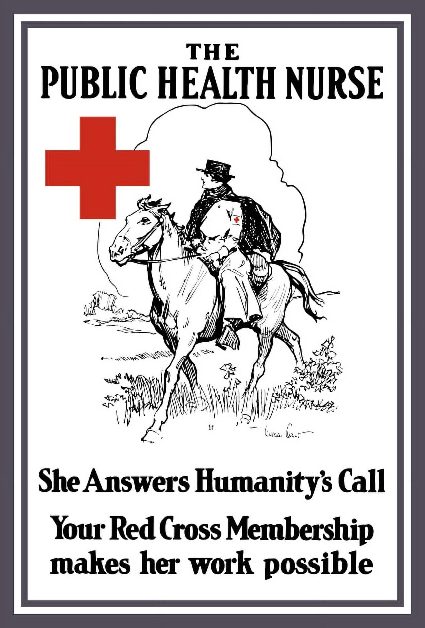 Vintage World War I poster of a red cross nurse riding on horseback Canvas Art - John ParrotStocktrek Images (12 x 18)