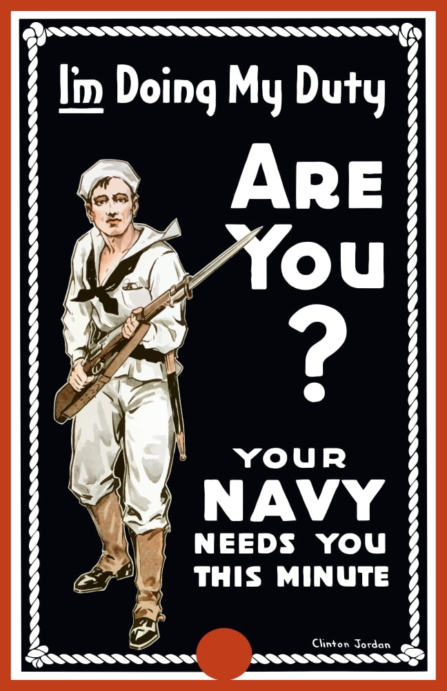 Vintage World War I poster of a sailor holding a bayonet fitted rifle Canvas Art - John ParrotStocktrek Images (12 x 18)