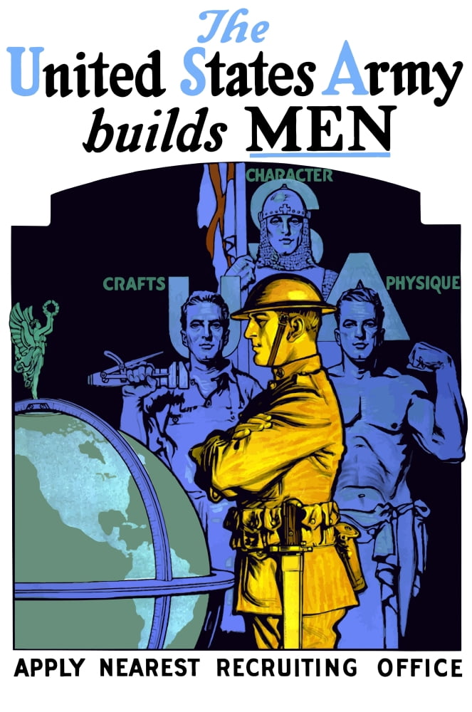 Vintage World War I poster of a soldier looking at a globe Canvas Art - John ParrotStocktrek Images (12 x 18)