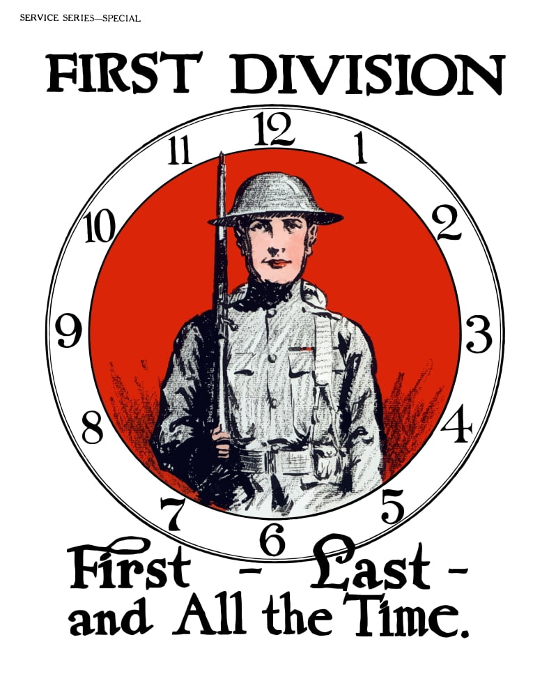 Vintage World War I poster of a soldier standing in the center of a clock Canvas Art - John ParrotStocktrek Images (13 x 16)