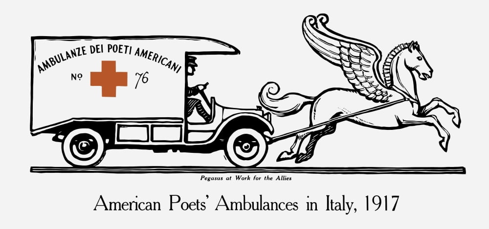 Vintage World War I poster of an ambulance being pulled by Pegasus Canvas Art - John ParrotStocktrek Images (41 x 20)
