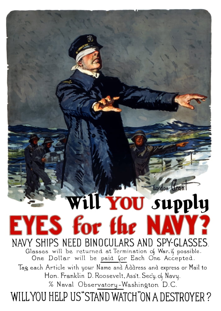 Vintage World War I propaganda poster featuring a blindfolded ship captain Canvas Art - John ParrotStocktrek Images (24 x 34)