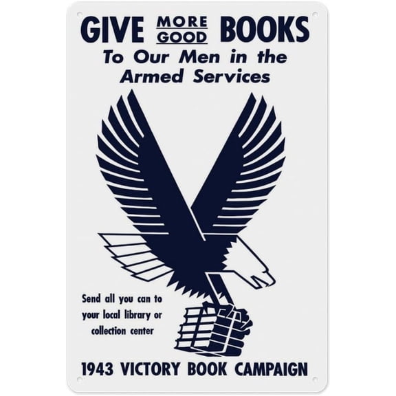 Vintage World War II Poster of A Flying Eagle Clutching Books Vintage Poster Metal Tin Sign 12x8 Inch Military Wall Art Retro Americana Illustration Decor For Home Office Garage