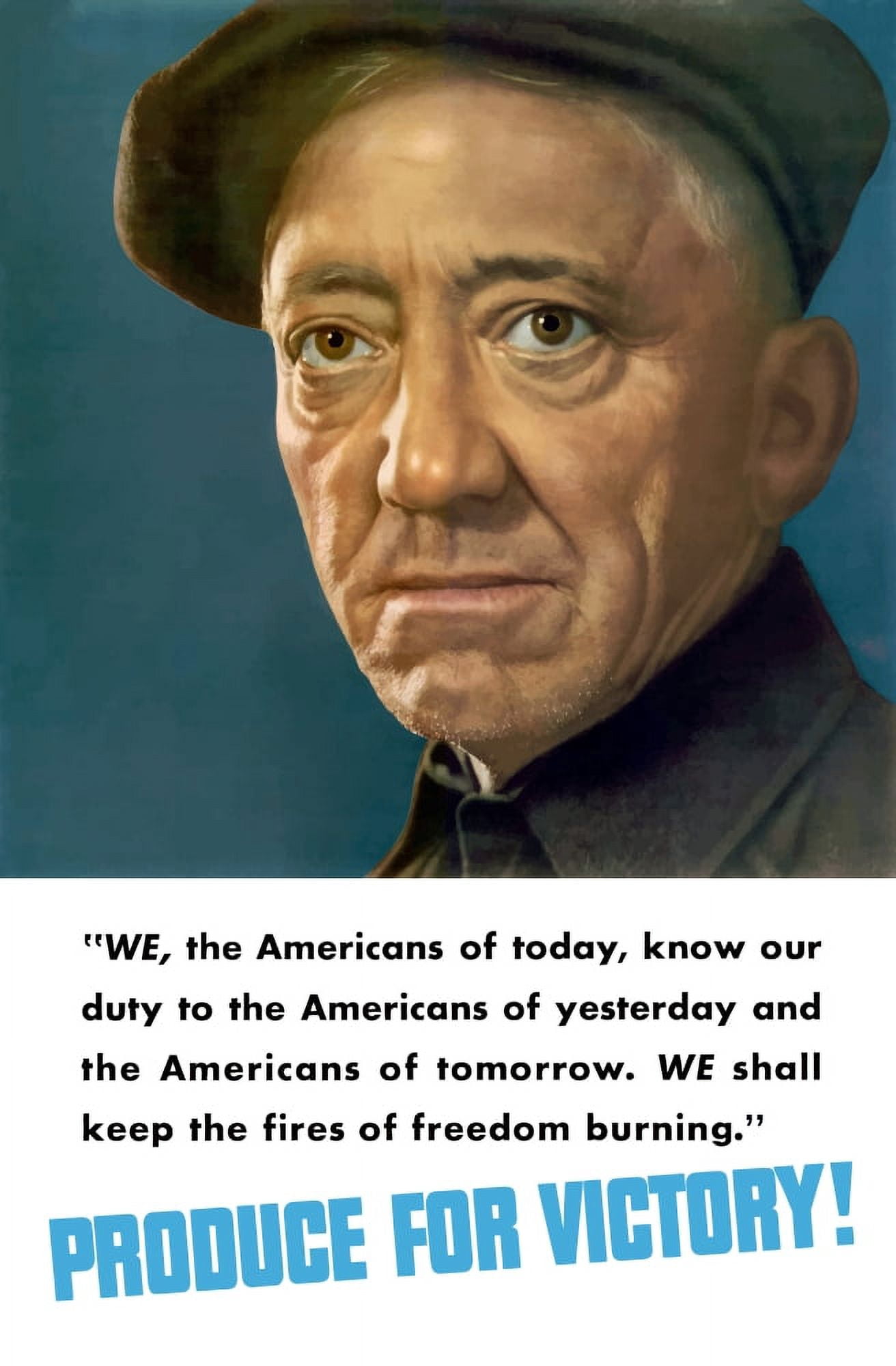 Vintage World War II poster featuring the face of an American worker Canvas Art - John ParrotStocktrek Images (12 x 18)