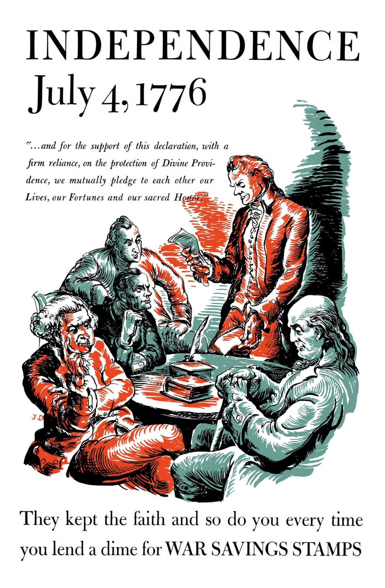 Vintage World War II poster of Thomas Jefferson reading the Declaration of Independence Canvas Art - John ParrotStocktrek Images (23 x 35)