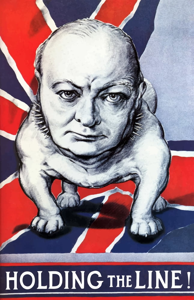 Vintage World War II poster of Winston Churchill as a bulldog and the British flag Canvas Art - John ParrotStocktrek Images (23 x 35)