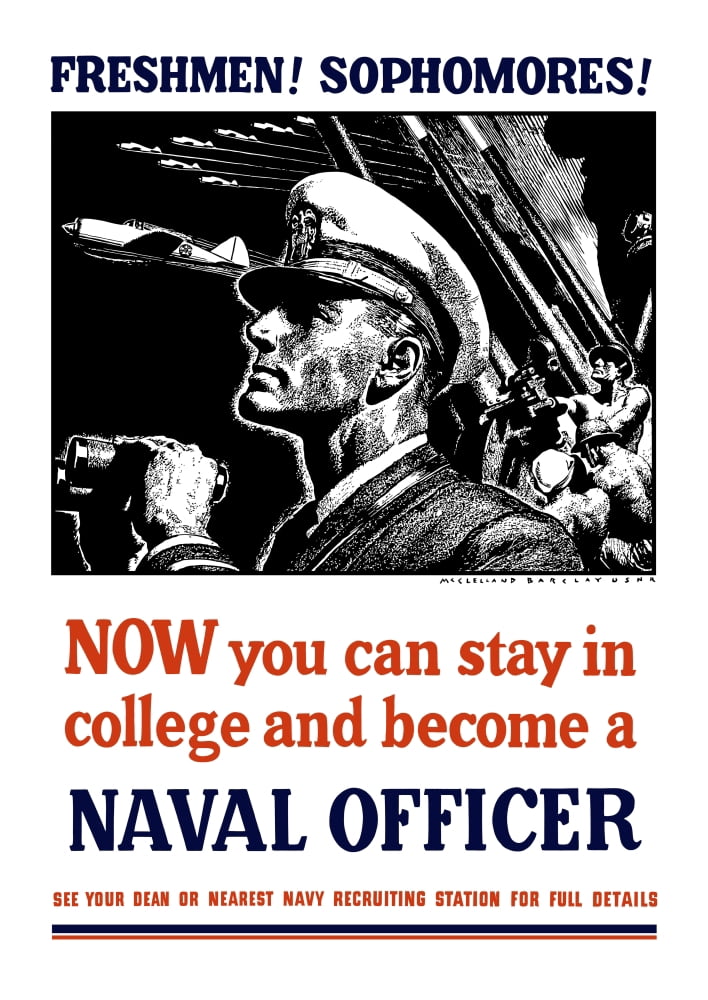Vintage World War II poster of a US Naval Officer holding binoculars Canvas Art - John ParrotStocktrek Images (12 x 17)