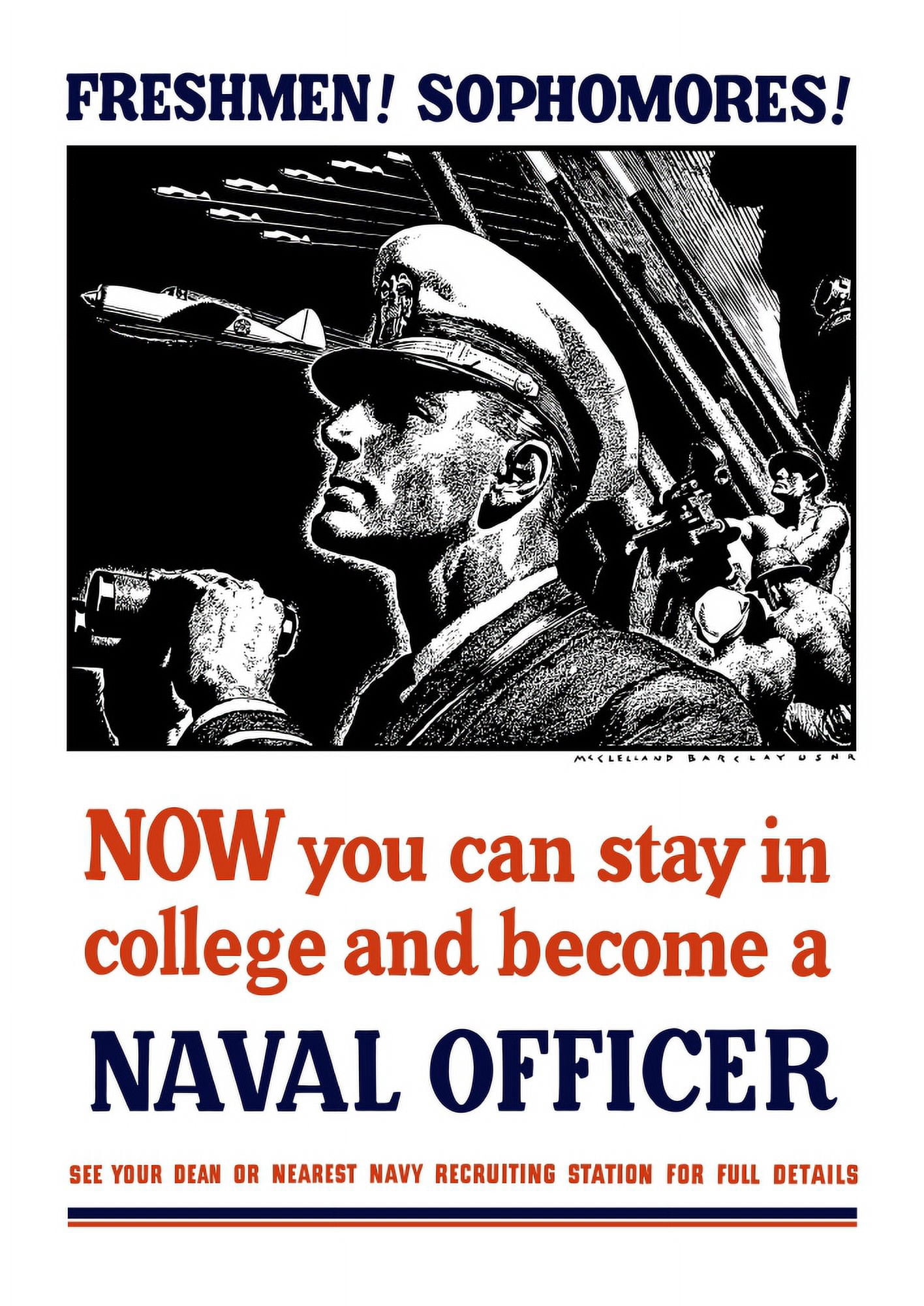 Vintage World War II poster of a US Naval Officer holding binoculars Canvas Art - John ParrotStocktrek Images (24 x 34)