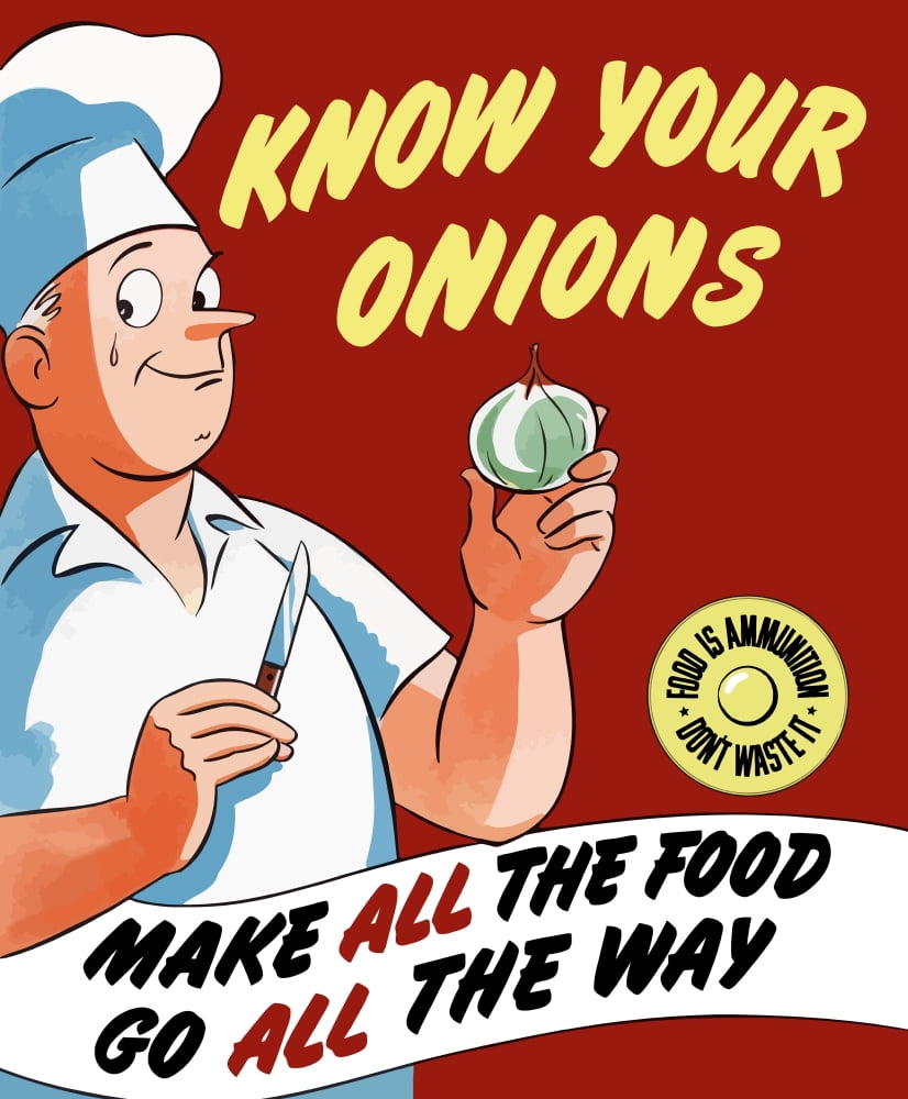 Vintage World War II poster of a chef holding an onion with a tear in his eye Canvas Art - John ParrotStocktrek Images (26 x 31)