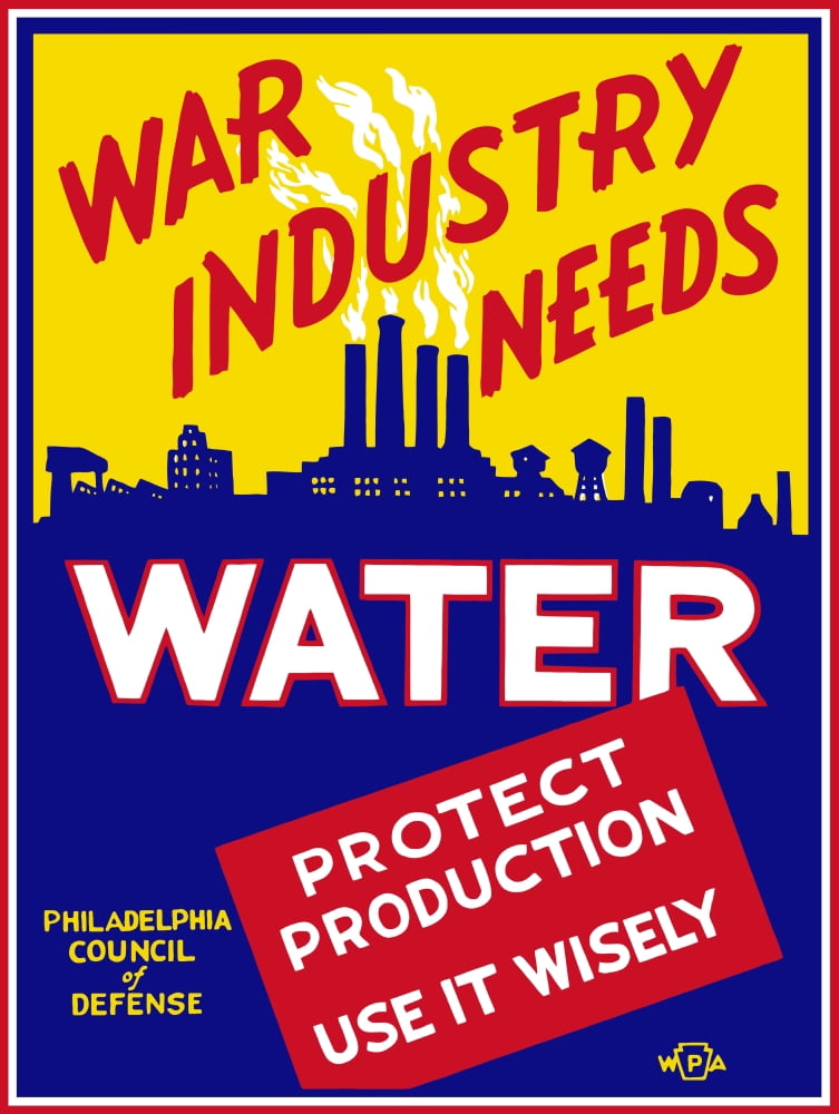 Vintage World War II poster of a factory with smoke coming from its stacks Canvas Art - John ParrotStocktrek Images (25 x 33)