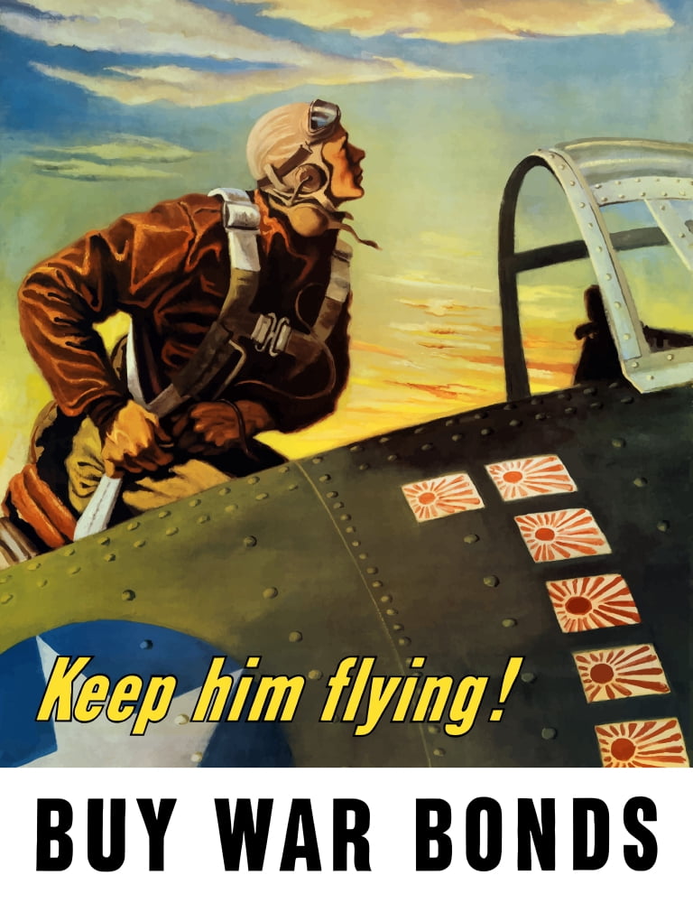 Vintage World War II poster of a fighter pilot climbing into his airplane Canvas Art - John ParrotStocktrek Images (13 x 17)