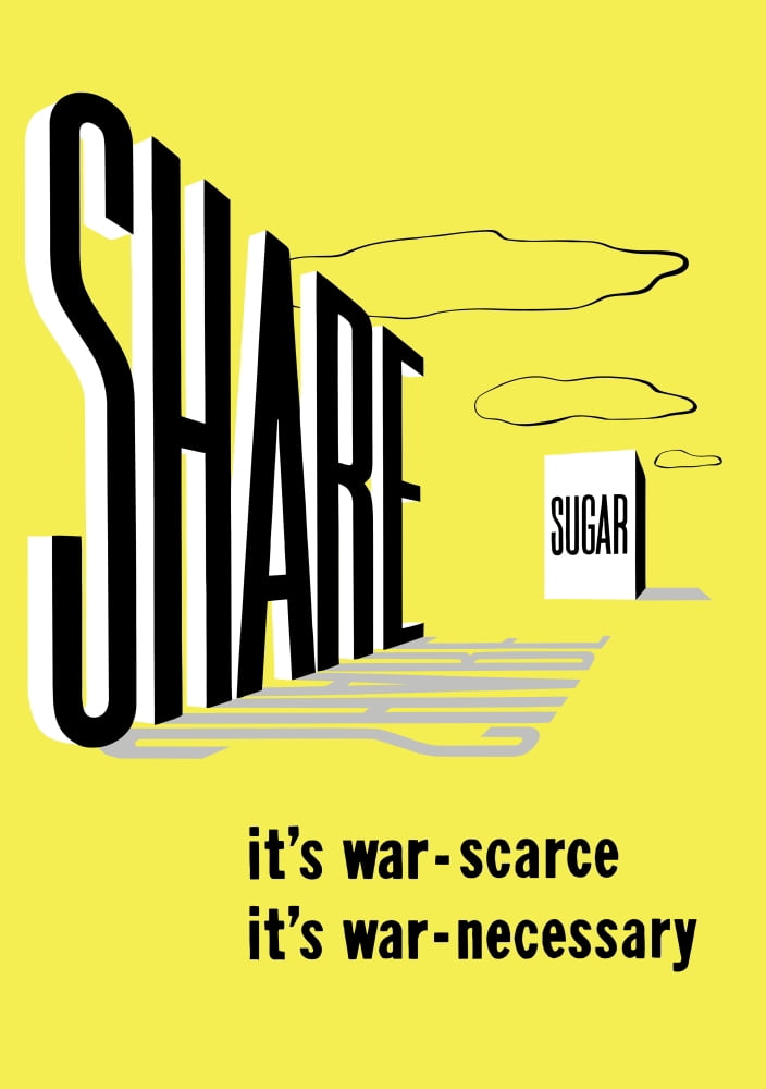 Vintage World War II poster of a large bag of sugar and the word Share Canvas Art - John ParrotStocktrek Images (12 x 17)