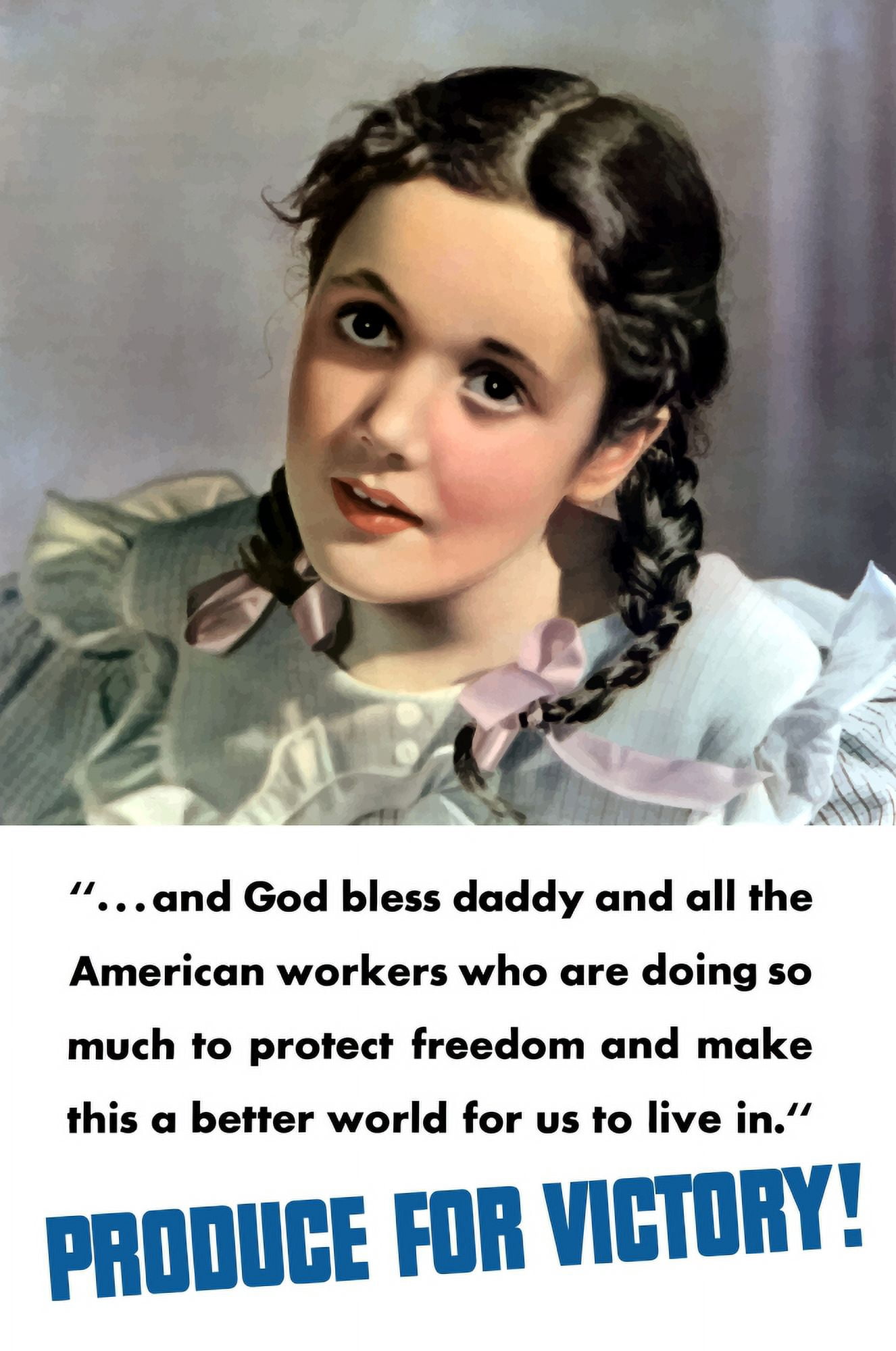 Vintage World War II poster of a little girl with braided hair Canvas Art - John ParrotStocktrek Images (12 x 18)