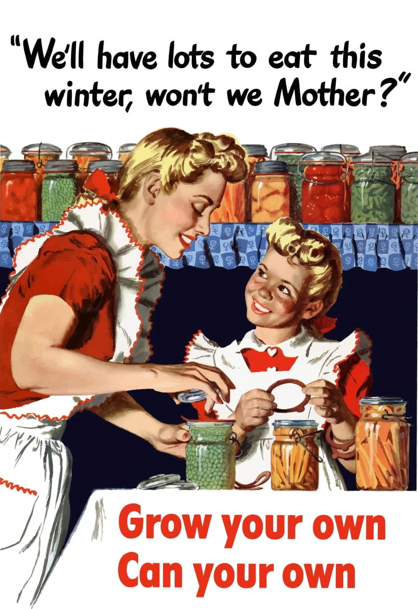 Vintage World War II poster of a mother and daughter canning vegetables Canvas Art - John ParrotStocktrek Images (12 x 17)