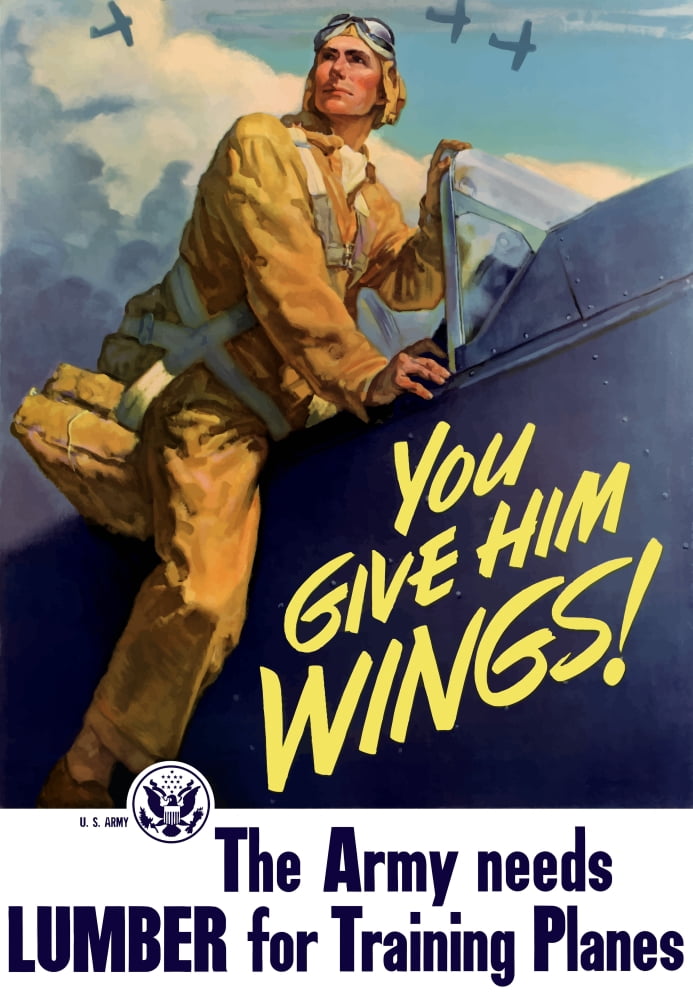 Vintage World War II poster of a pilot getting into his plane Canvas Art - John ParrotStocktrek Images (12 x 17)