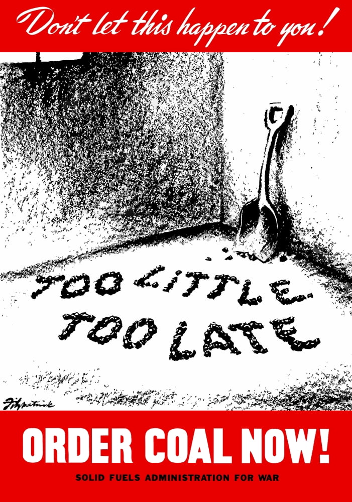 Vintage World War II poster of a shovel in an empty coal cellar Canvas Art - John ParrotStocktrek Images (24 x 34)
