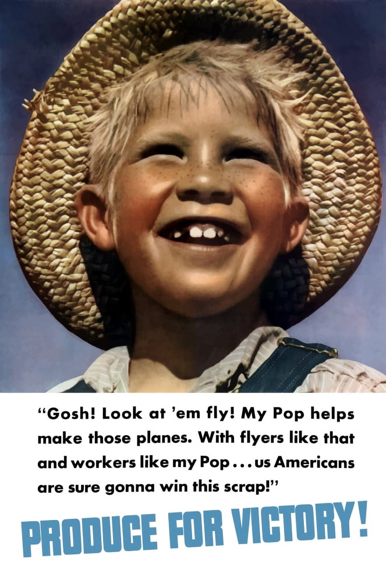 Vintage World War II poster of a smiling little boy in a straw hat Canvas Art - John ParrotStocktrek Images (12 x 17)