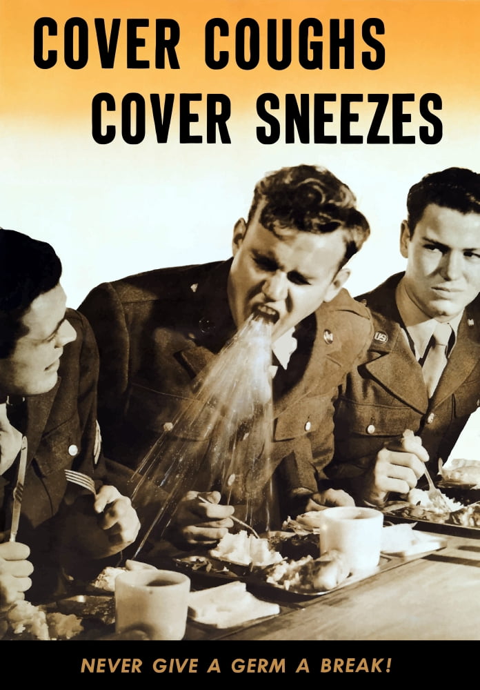 Vintage World War II poster of a soldier coughing on another soldiers food Canvas Art - John ParrotStocktrek Images (24 x 34)