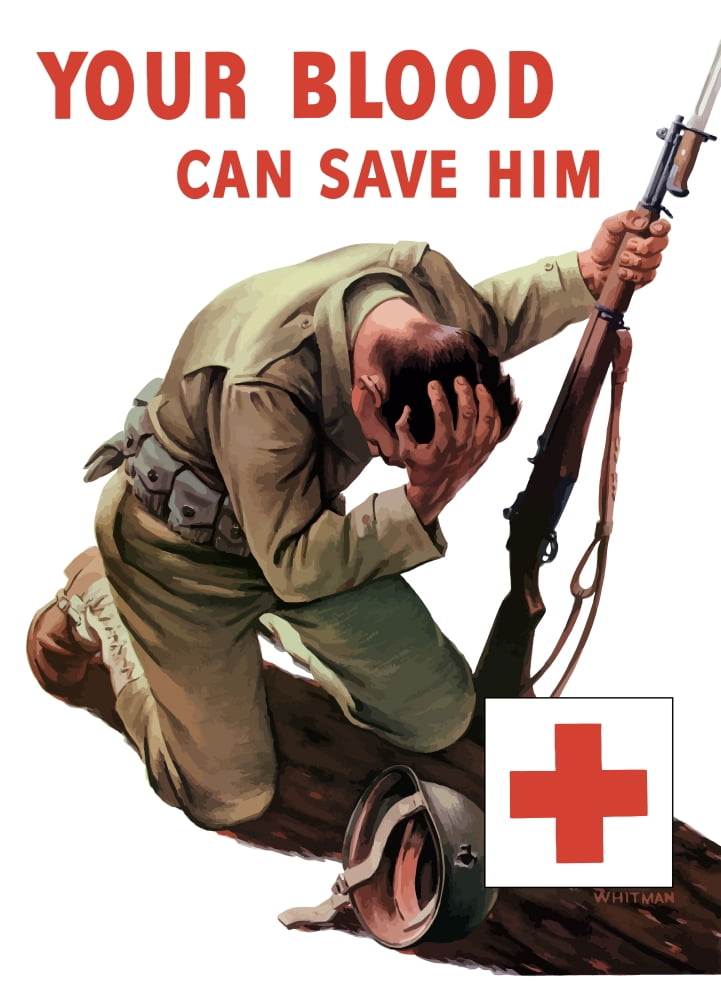 Vintage World War II poster of a soldier kneeling and holding his head Canvas Art - John ParrotStocktrek Images (24 x 34)