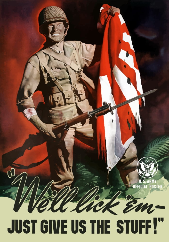 Vintage World War II poster of a soldier on the battlefield Canvas Art - John ParrotStocktrek Images (24 x 34)