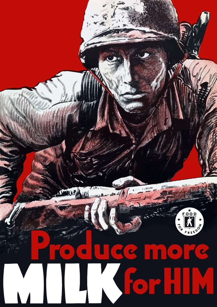 Vintage World War II poster of a soldier rifle in his hand charging forward Canvas Art - John ParrotStocktrek Images (12 x 17)
