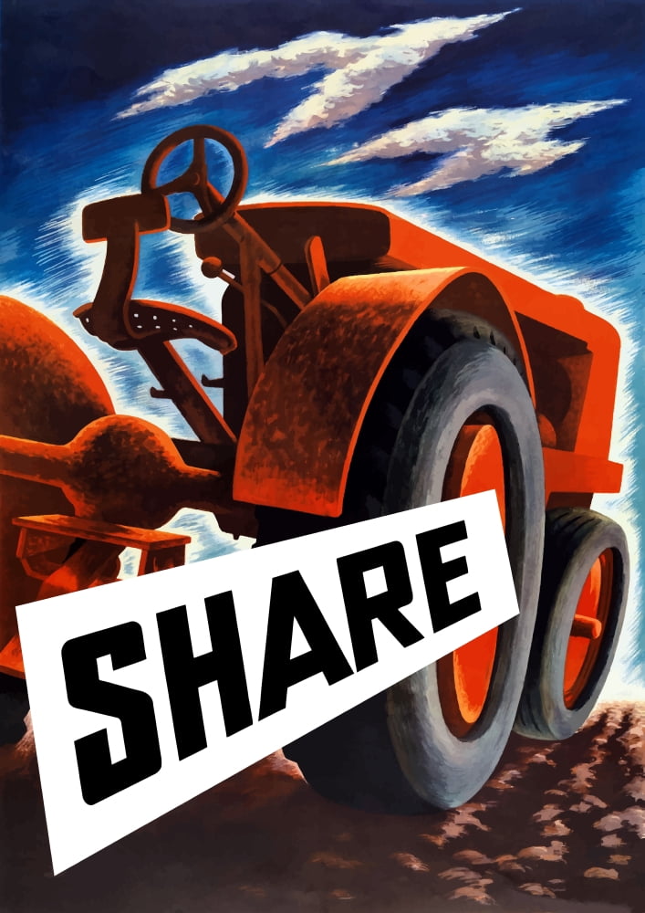 Vintage World War II poster of a tractor plowing a field Canvas Art - John ParrotStocktrek Images (12 x 17)