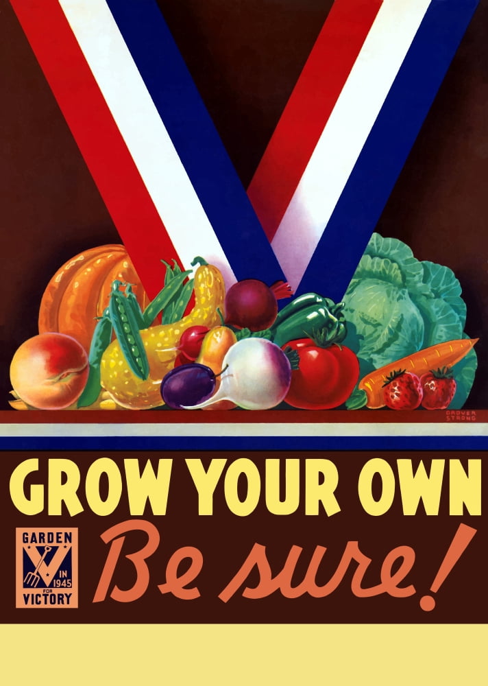 Vintage World War II poster of a variety of garden vegetables Canvas Art - John ParrotStocktrek Images (24 x 34)