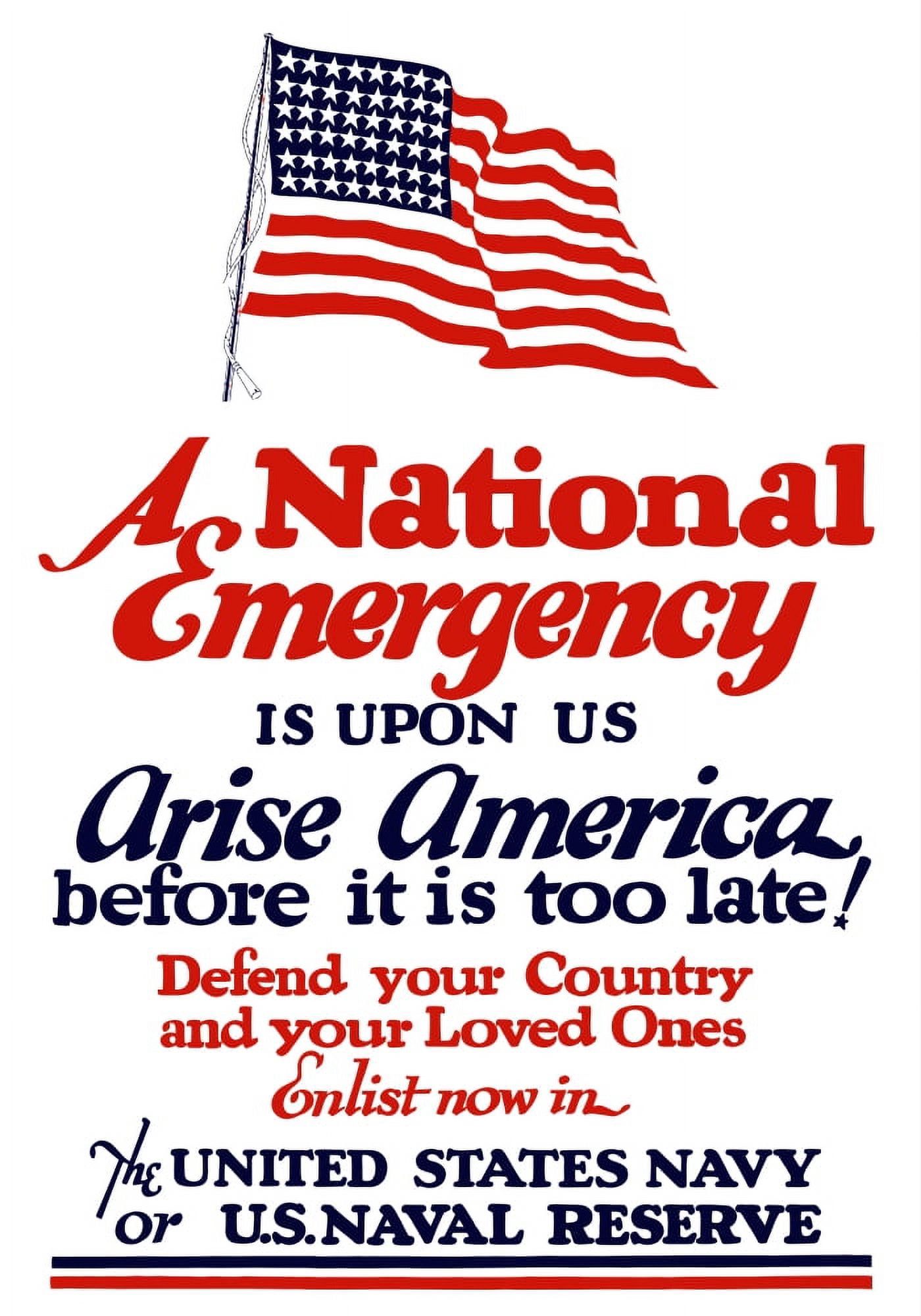 Vintage World War II poster of a waving American flag Canvas Art - John ParrotStocktrek Images (24 x 34)