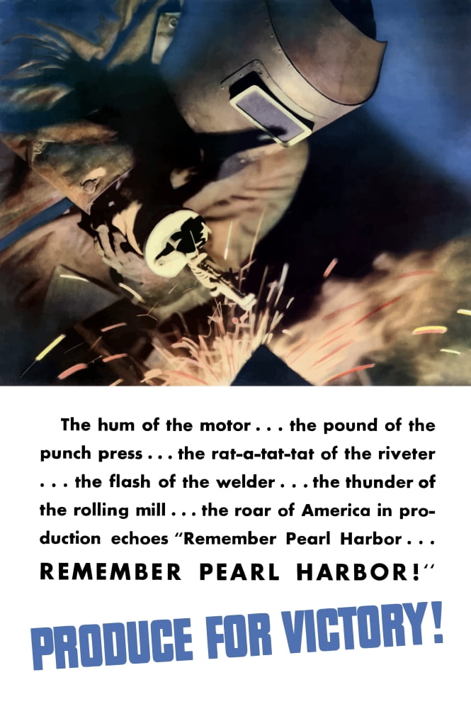 Vintage World War II poster of a welder working to aid the war effort Canvas Art - John ParrotStocktrek Images (12 x 18)