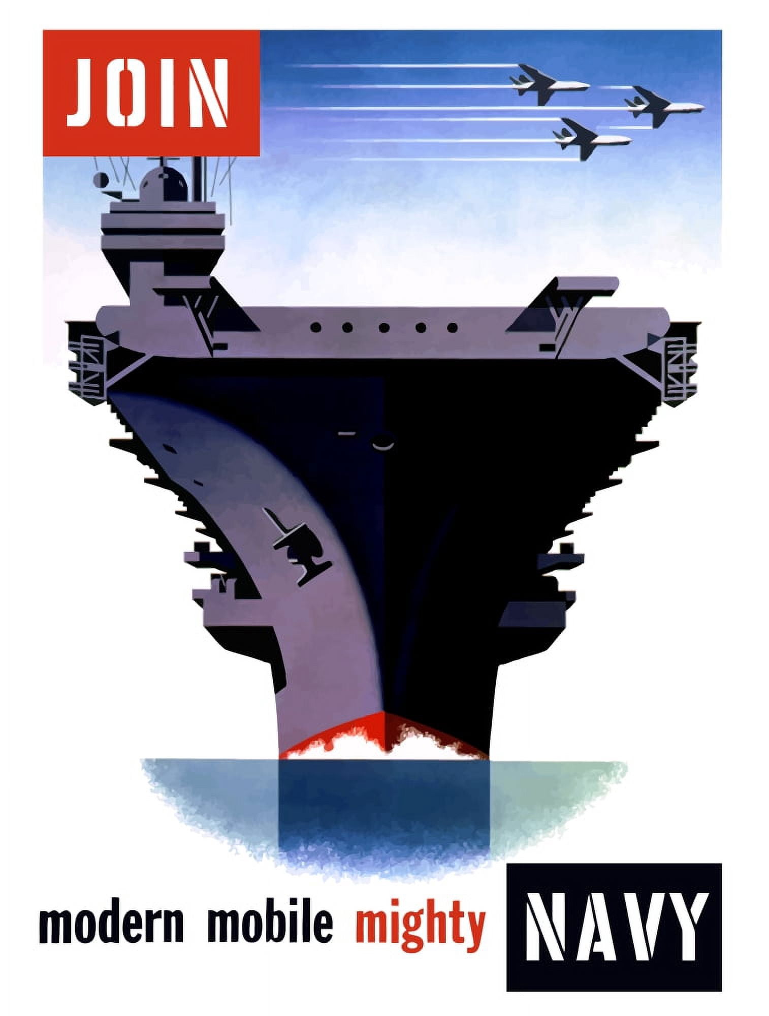 Vintage World War II poster of an aircraft carrier with three planes flying overhead Canvas Art - John ParrotStocktrek Images (13 x 17)