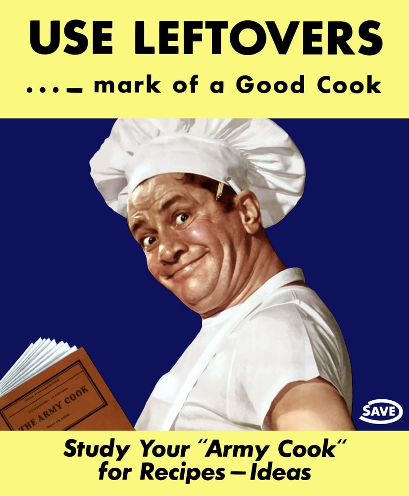 Vintage World War II poster of an army cook reading The Army Cook manual Canvas Art - John ParrotStocktrek Images (13 x 16)