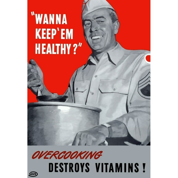 Vintage World War II poster of an army cook serving food from a pot Poster Print