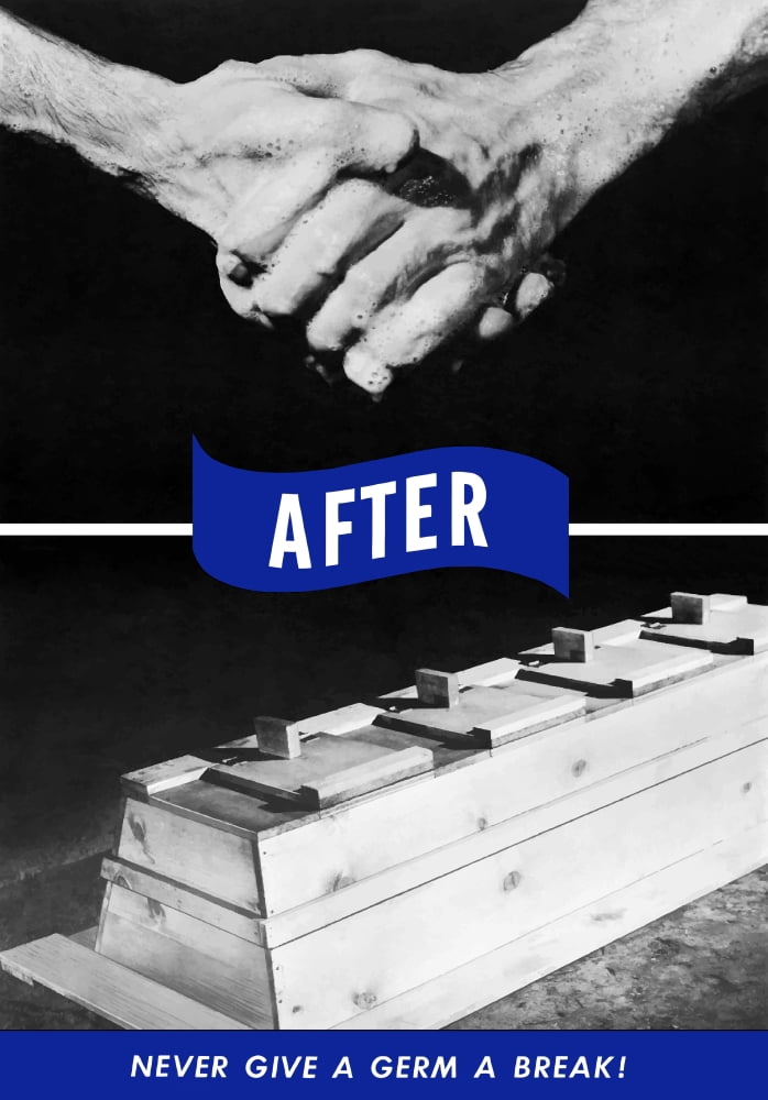 Vintage World War II poster of two soapy hands washing up Canvas Art - John ParrotStocktrek Images (12 x 17)